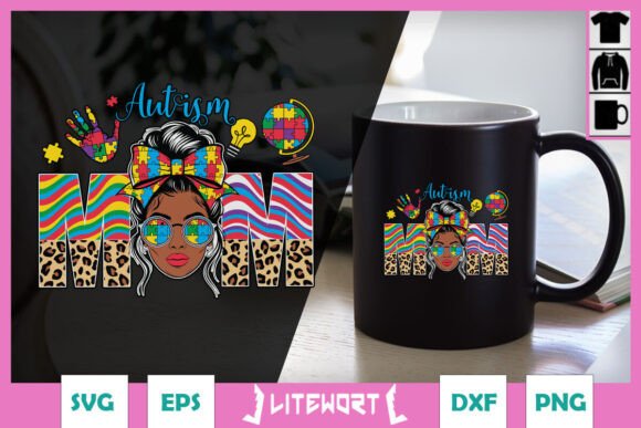 Afro Bun Autism Mom Awareness SVG
