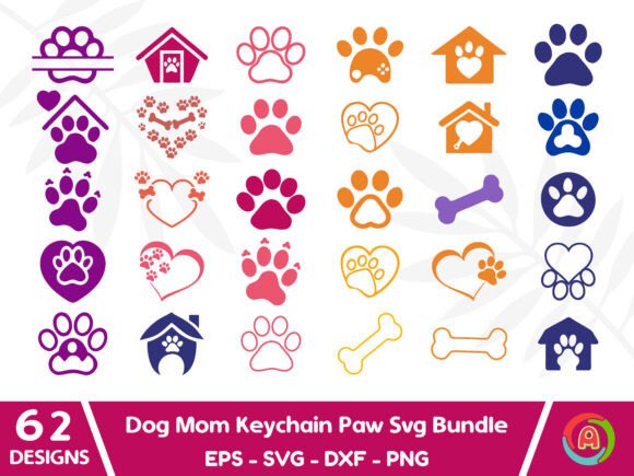 Dog Mom Keychain SVG Bundle, Dog Paw SVG