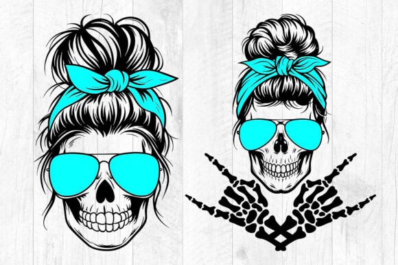 Layered Mom Skull SVG: Messy Bun Skull
